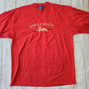 Oarsman 913 Vintage •Size XL• Red Tee Shirt Men's Embroidered Myrtle Beach Gold